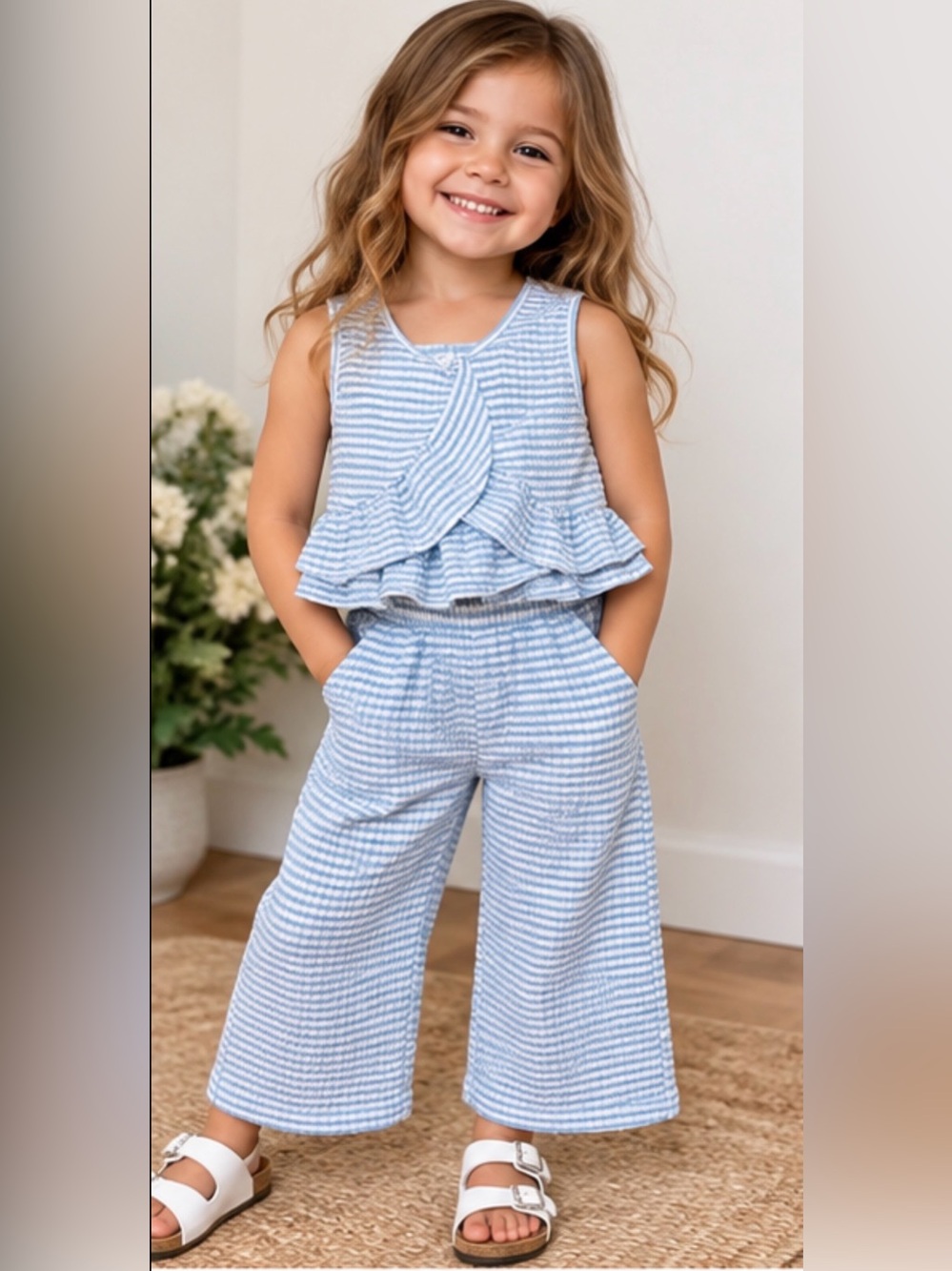 🩵 Girls Blue & White Gingham Boutique 2-Piece Outfit — Size 100 / US 3T–4T